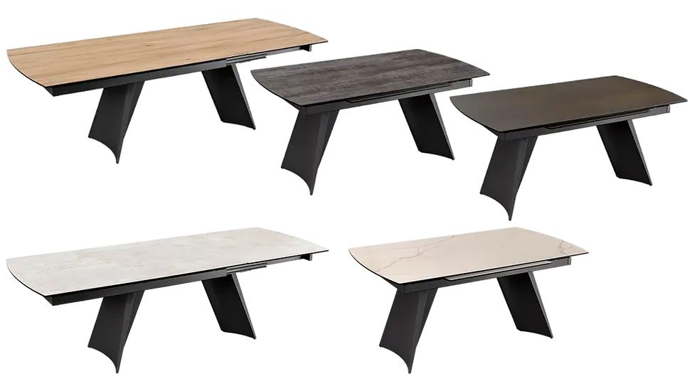 Miniature : Table Azalée extensible céramique noir, effet bois ou marbré, style contemporain minimaliste sur fond neutre.