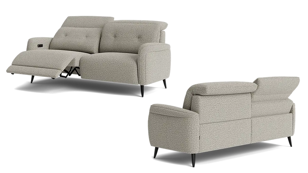 Canapé Milan relax électrique avec têtières relevables, pour un confort optimal au quotidien.