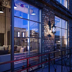 sehr schöne Außenelemente in schwarz mit Sprossen im Industrielook