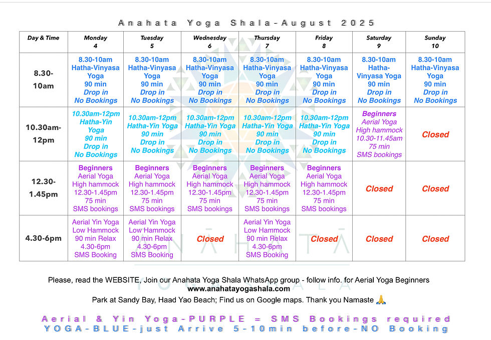 4-10 August Anahata Yoga Shala
