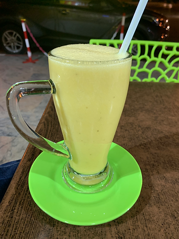 an avocado and banana milkshake (jus d'avocat) at a mahlaba juice shop in Rabat, Morocco