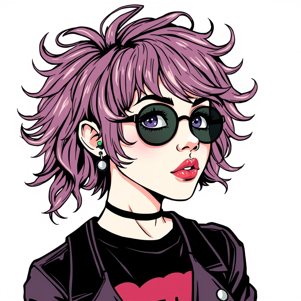 of a funky girl with open curly hair , in punk rock aesthetic.jpg