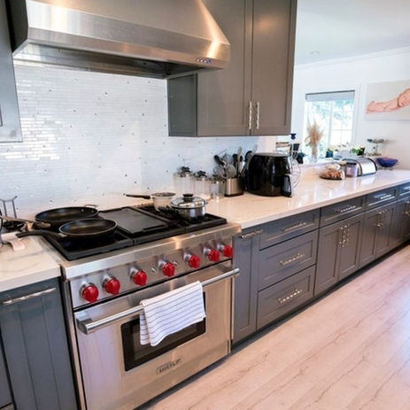 A Galley Kitchen with Grey Shaker Cabinets