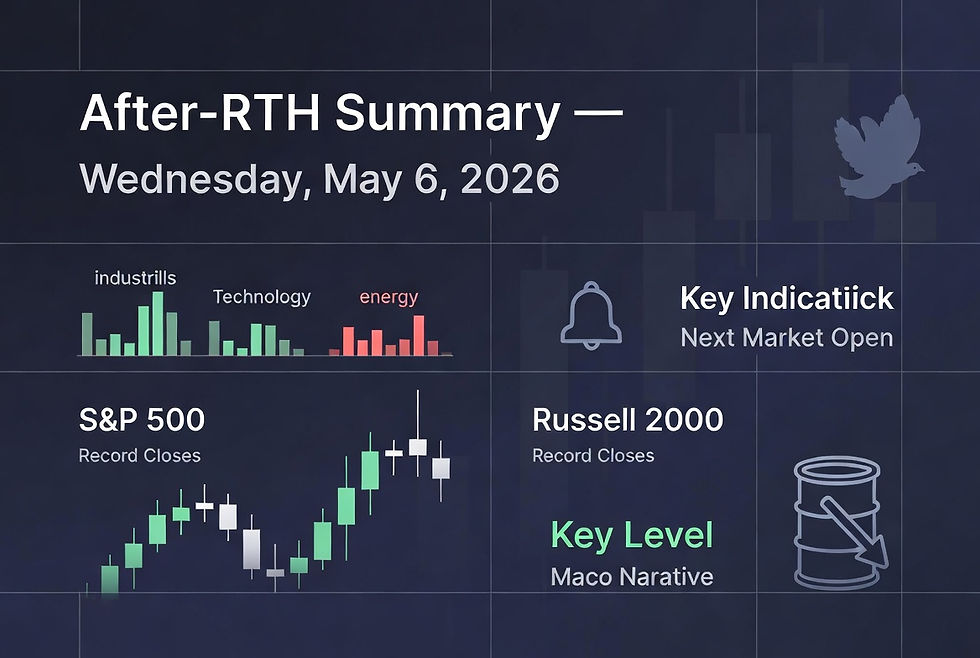 After-RTH Summary Wednesday May 6 2026 — index close chart