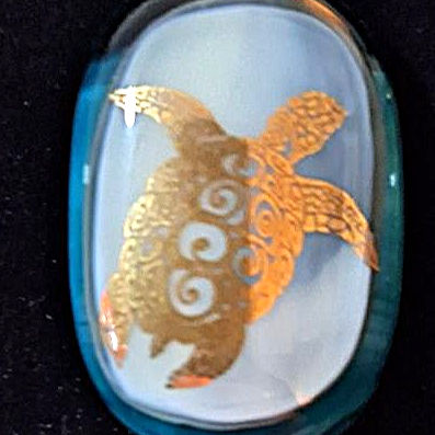 Thumbnail: Fused Glass Pendant with Gold Sea Turtle Decal