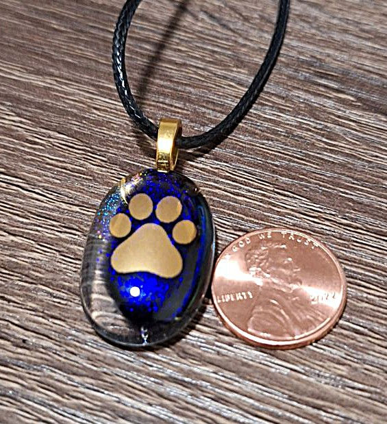 Thumbnail: Fused Glass Pendant with Gold Dog Paw Decal