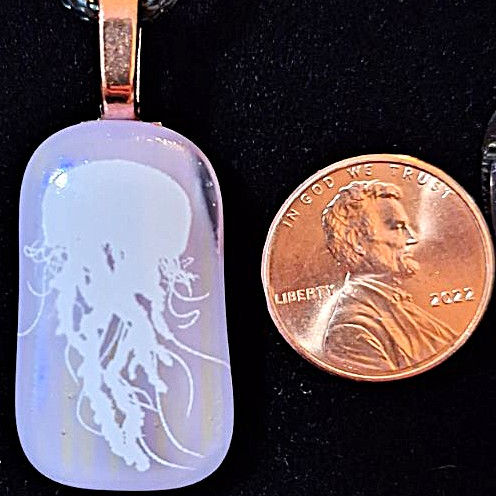 Thumbnail: Fused Glass Pendant with White Jellyfish Decal