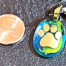 Thumbnail: Fused Glass Pendant with Gold Dog Paw