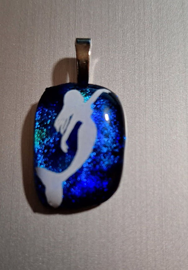 Thumbnail: Fused Glass Pendant with White Mermaid Decal