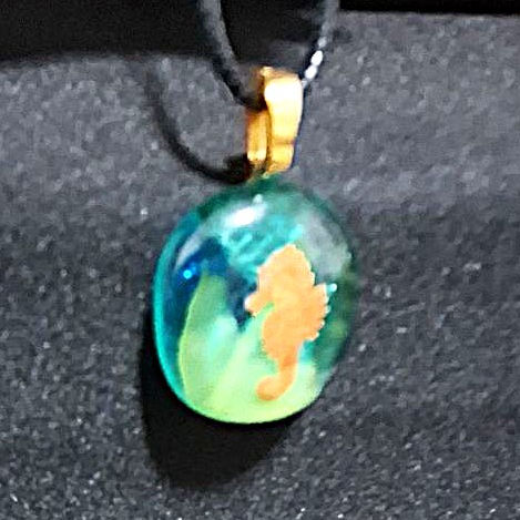 Thumbnail: Fused Glass Pendant with Gold Seahorse Decal