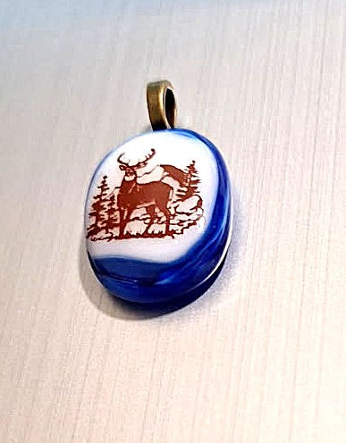 Thumbnail: Fused Glass Keychain with Buck Scenery Decal