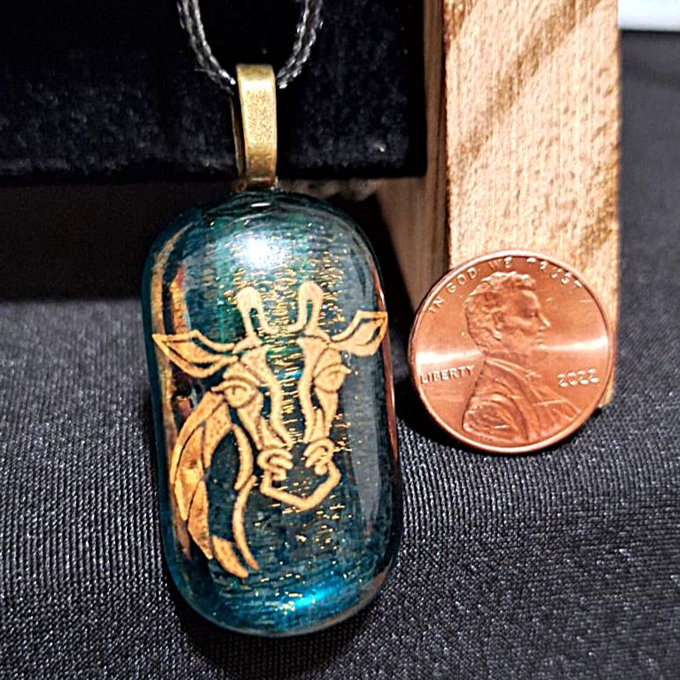 Thumbnail: Fused Glass Pendant with Gold Giraffe Decal