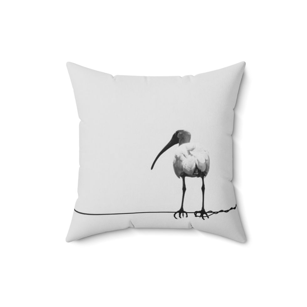 Thumbnail: Bird on A Wire Spun Polyester Square Pillow Black and White Nature Photography