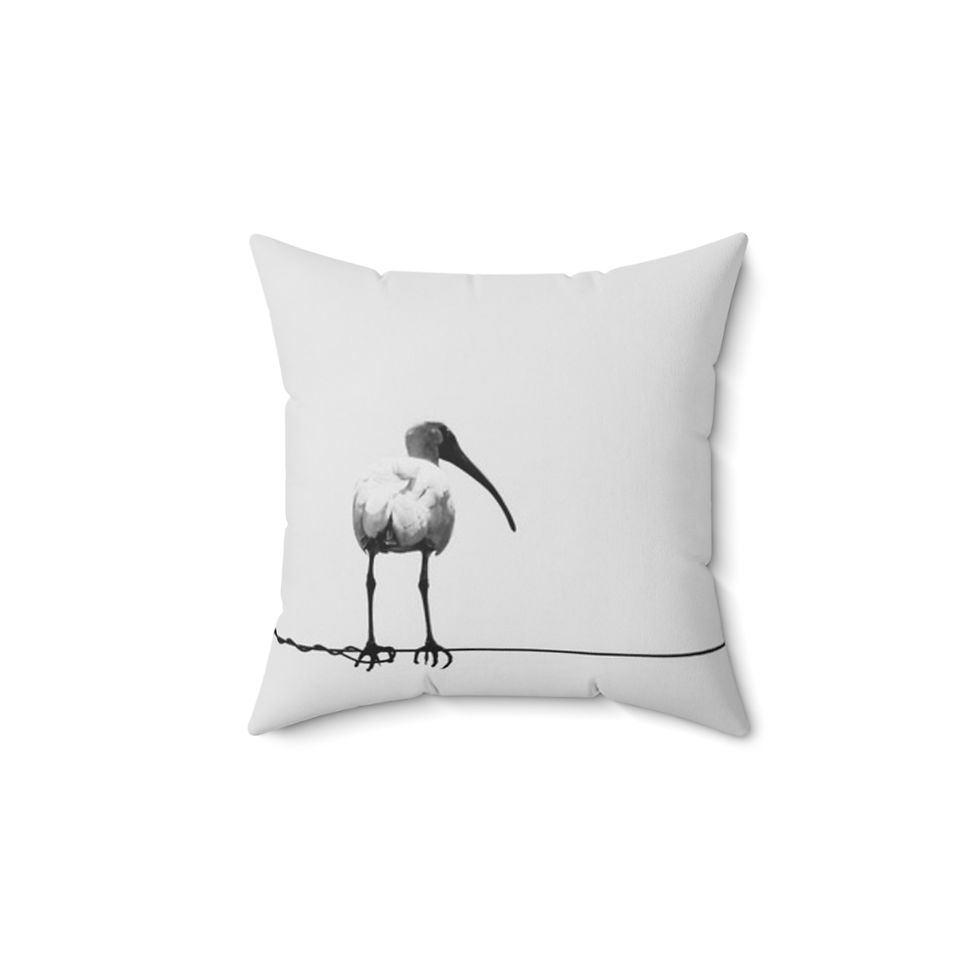 Thumbnail: Bird on A Wire Spun Polyester Square Pillow Black and White Nature Photography