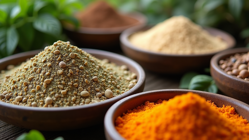 High angle view of various organic fertilizers in bowls