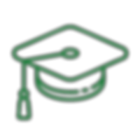 Green graduation cap icon on black background representing education and learning.