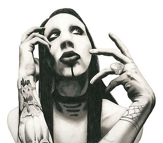 black and white chalk pastel drawing by Mercedes Victoria of Marilyn Manson from series The Eleventh Hour