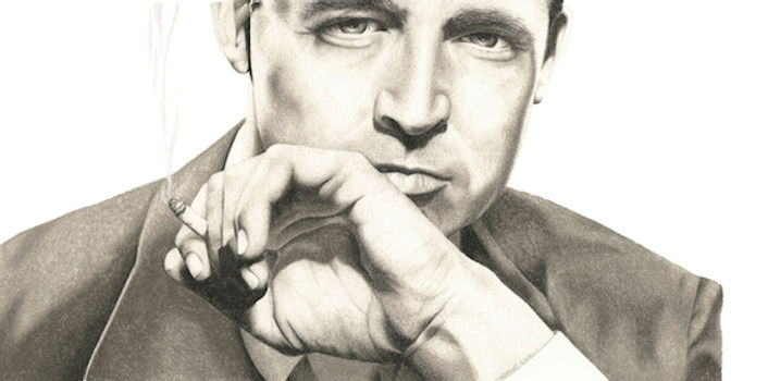black and white chalk pastel drawing by Mercedes Victoria of late famous Hollywood actor Cary Grant