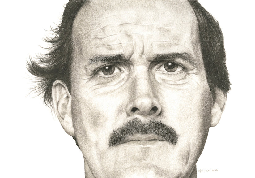 black and white chalk pastel drawing by Mercedes Victoria of Hollywood famous actor John Clees