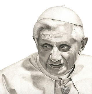 black and white chalk pastel drawing by Mercedes Victoria of Pope Benedict XVI from series The Eleventh Hour
