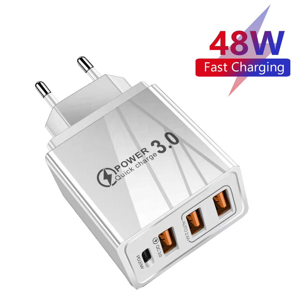 48W 3USB Fast Charger Type C QC 3.0 Portable Wall Charger PD Fast Charge EU/US P