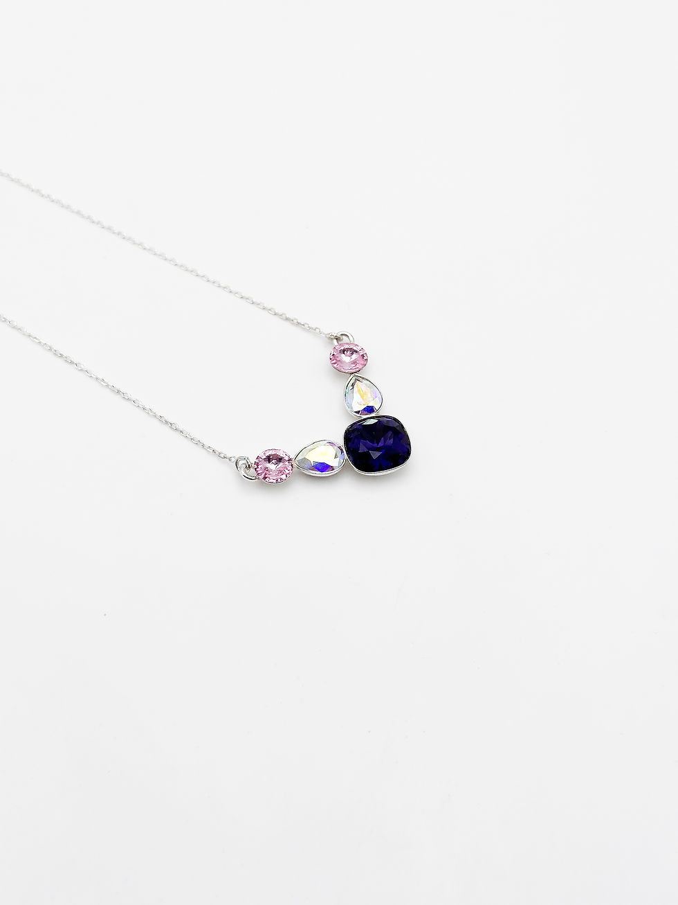 Miniature : Collier Vaïana, pierres en cristal violet, rose, argent 925