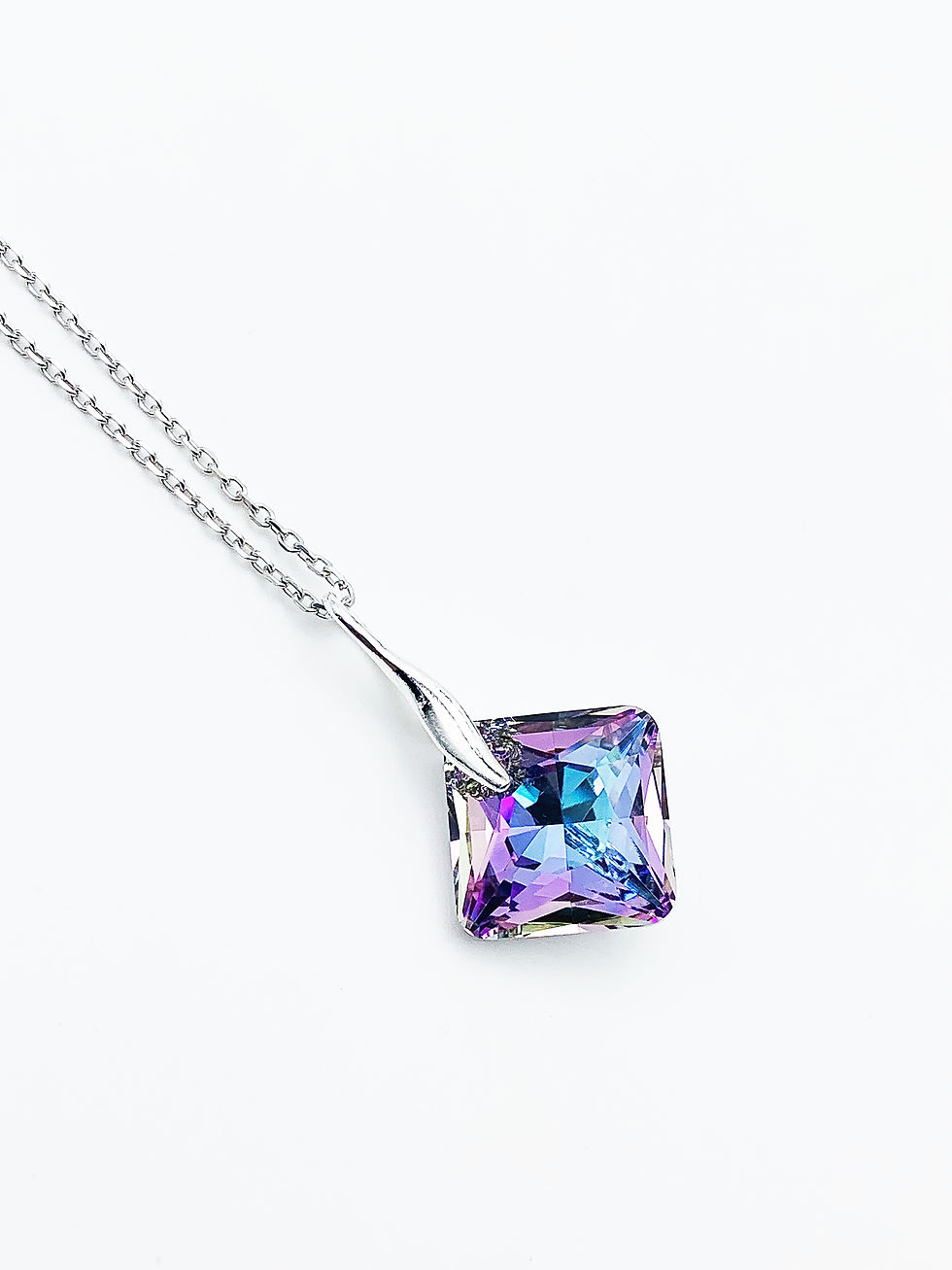 Miniature : Collier Princess, pendentif losange cristal bleu mauve, Vitrail Light, Arg 925