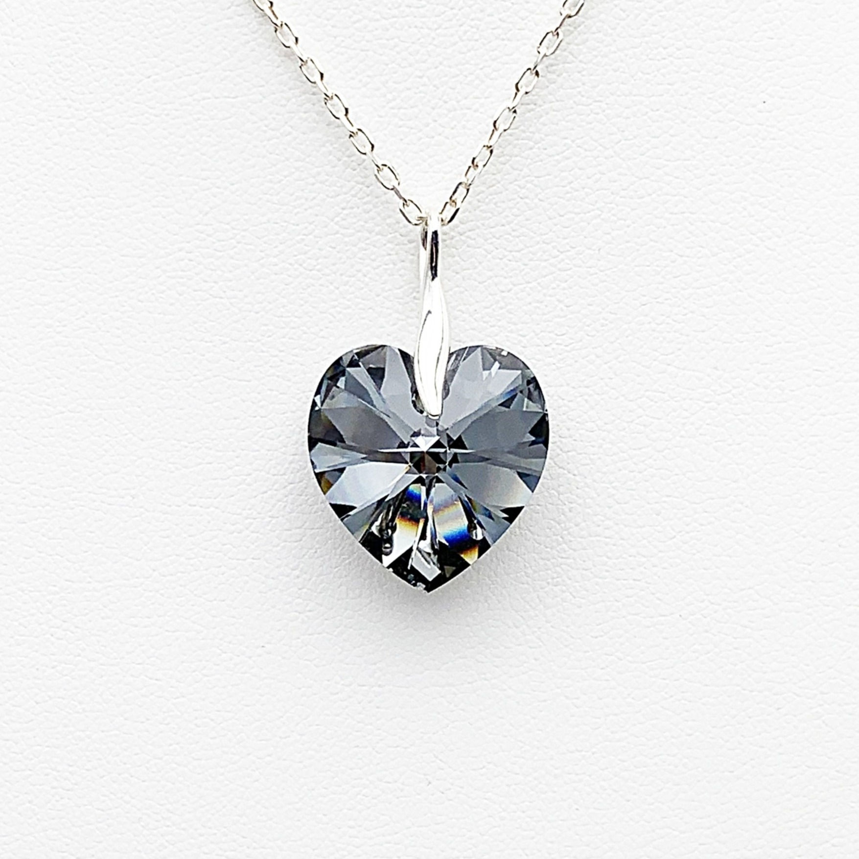 Collier Cœur, pendentif cœur en cristal noir, Silver Night, argent 925