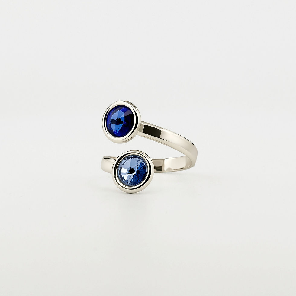 Thumbnail: Verstelbare Toi et Moi ring van 925 sterling zilver met Swarovski® kristallen.