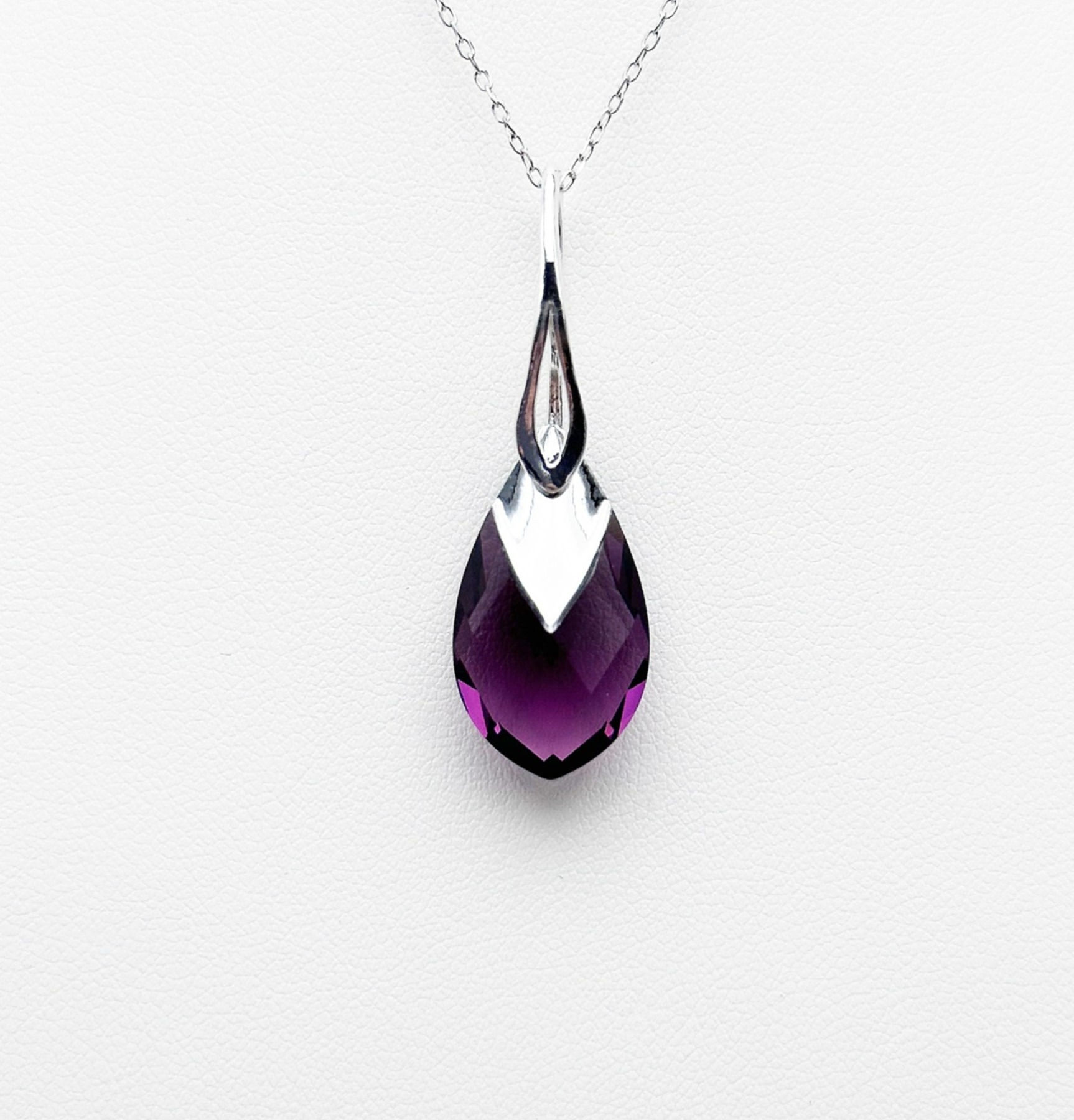 Collier Cap Pear, pendentif pierre en cristal Amethyst, bélière en argent 925