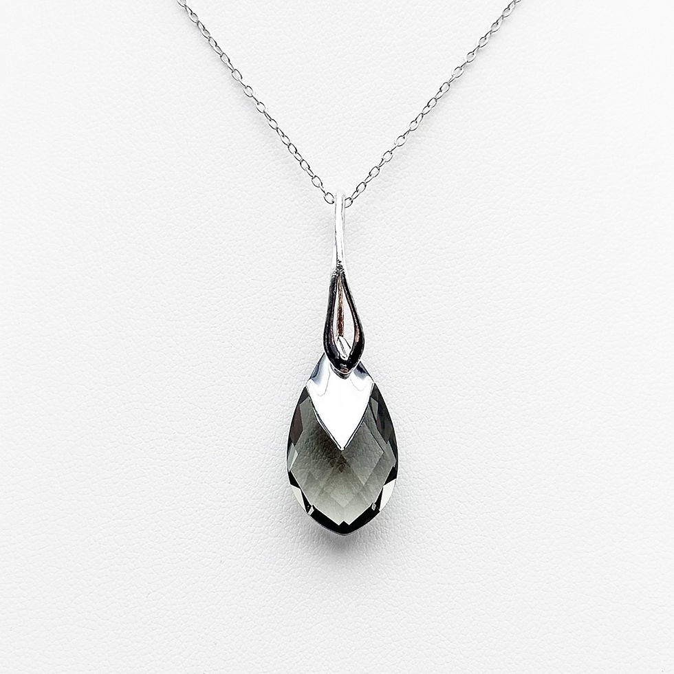 Collier Cap Pear, pendentif pierre en cristal noir, Black Diamond, argent 925