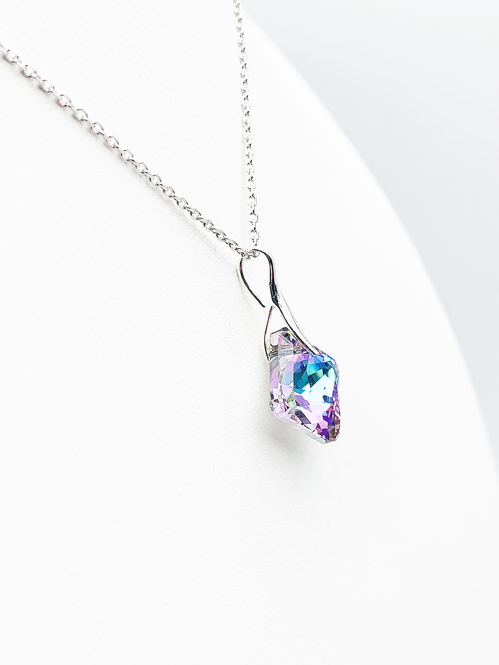 Miniature : Collier Princess, pendentif losange cristal bleu mauve, Vitrail Light, Arg 925