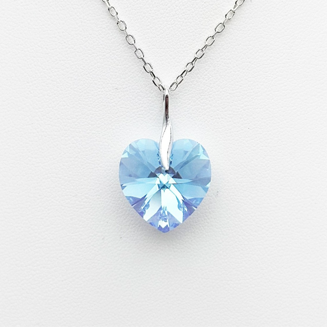 Collier Cœur, pendentif cœur en cristal bleu, Aquamarine, argent 925