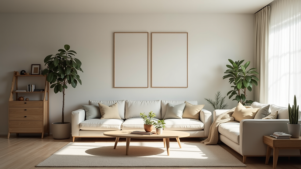 Eye-level view of a clean and organized living room