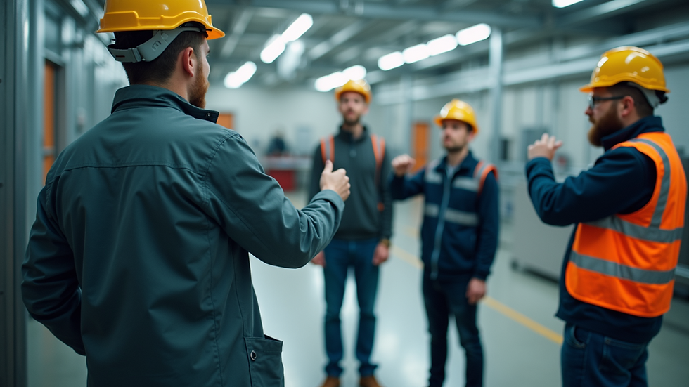 High angle view of a team participating in a safety training session
