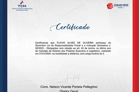 CERTIFICADO TCM-BA - SEMINÁRIO - LEI DE RESPONSABILIDADE FISCAL E A INSTRUÇÃO NORMATIVA 02