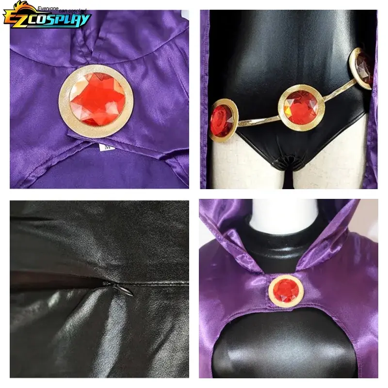 Miniatura: Teen Titans Raven Cosplay Costume Deluxe Jumpsuit Cloak Belt Suit Halloween