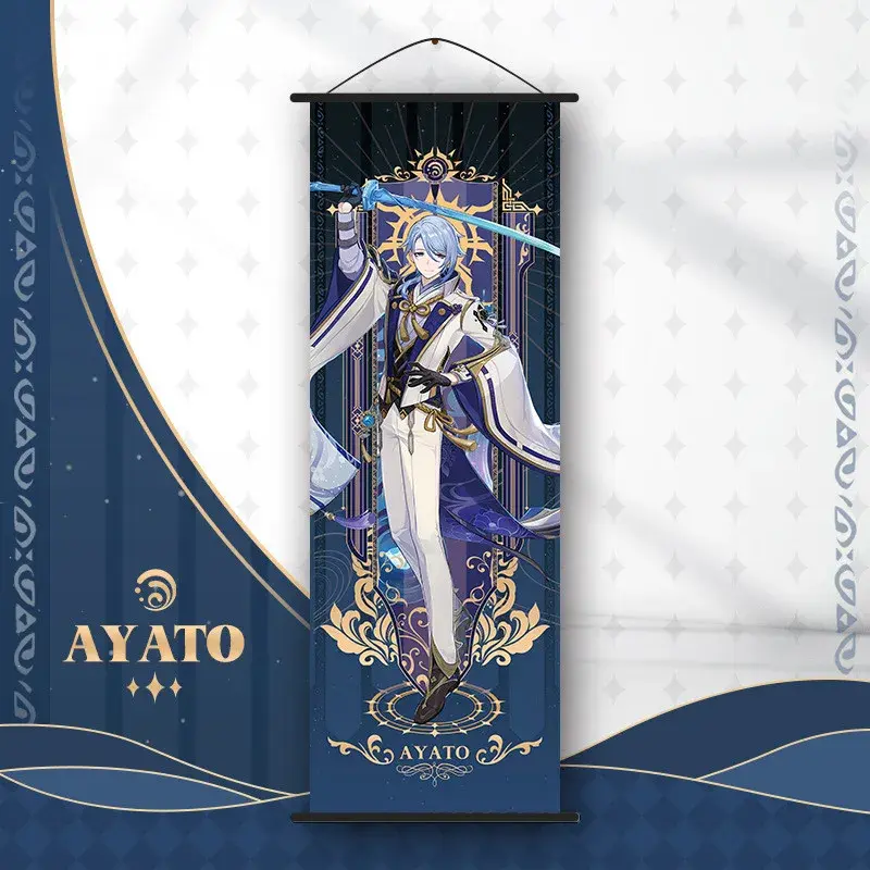 Miniaturbild: Genshin Impact Scroll Canvas Painting Raiden Shogun Ganyu Zhongli Home Decor