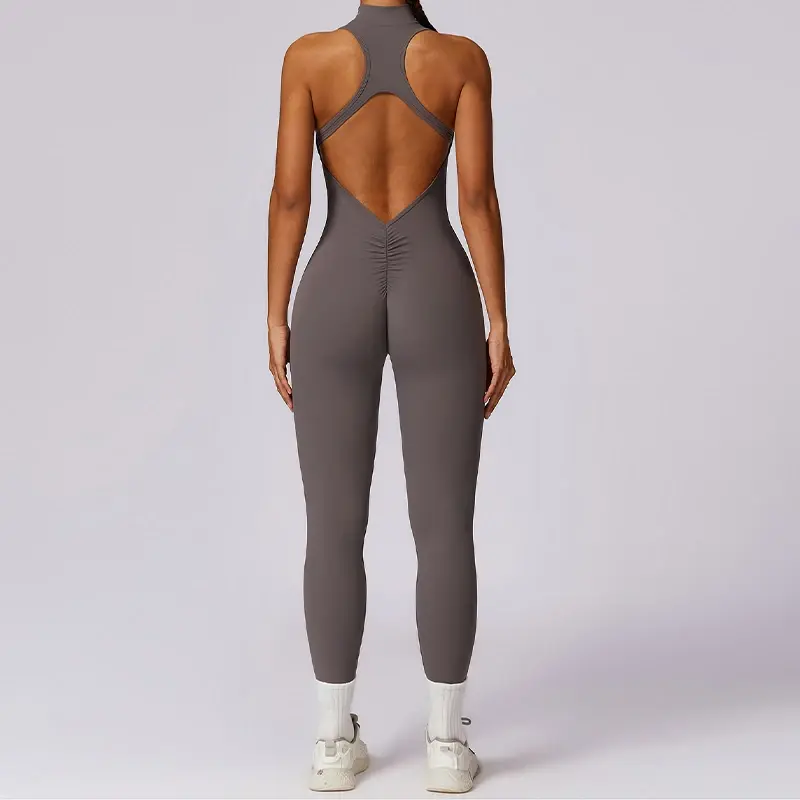 Thumbnail: V Back One-Piece Suit Women Sports Jumpsuit  Zippers Yoga Rompers Backless