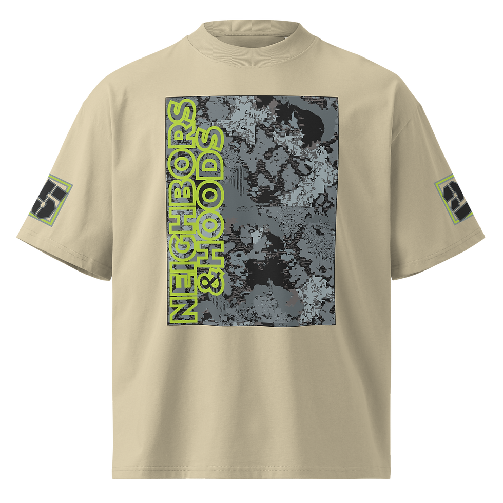 Thumbnail: OPS CAMO // NO VOICE, NO VICTORY — DRAPÉ ALLY TEE · Chartreuse over Urban Camo