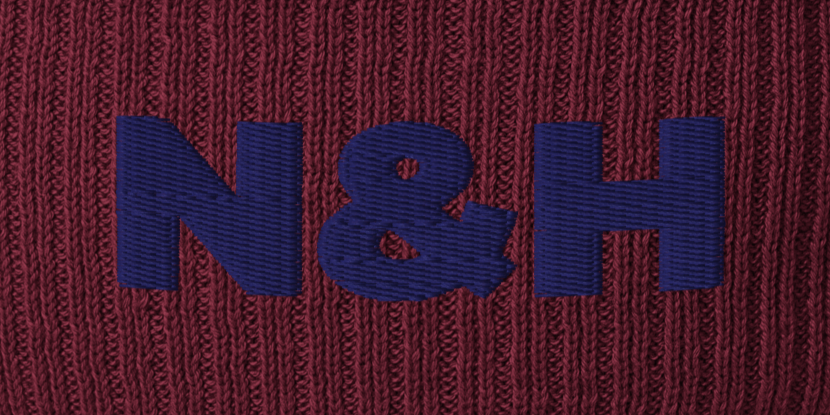 Thumbnail: MONOGRAM — MAILLE OLI BEANIE · Claret w/ Indigo embroidery