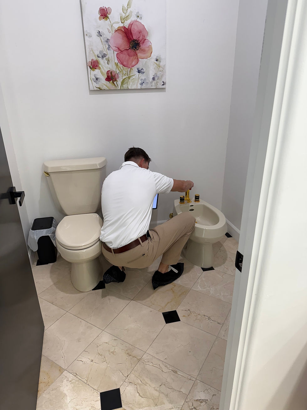 Eye-level view of a well-lit hallway with clear pathways and handrails