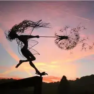 Thumbnail: Fairies Angel With Dandelions Flowers Dance Figurines Inserted Soil Metal Craft