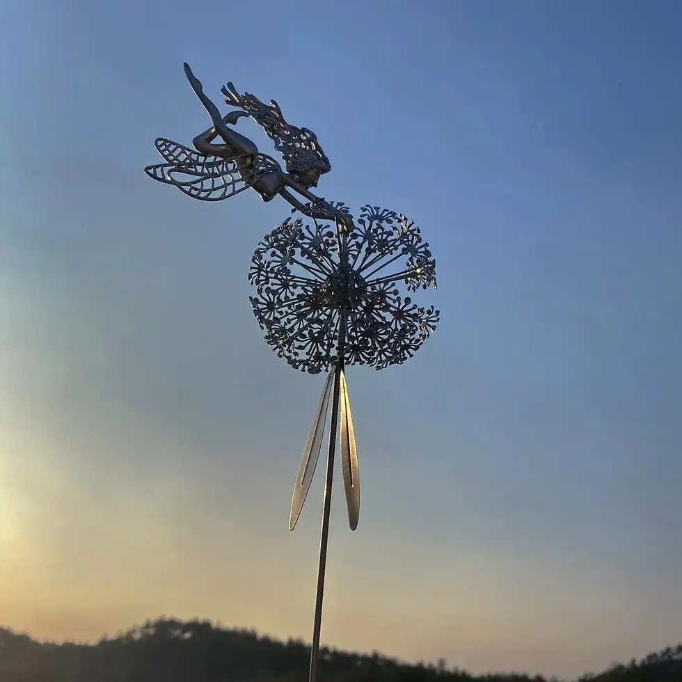 Thumbnail: Fairies Angel With Dandelions Flowers Dance Figurines Inserted Soil Metal Craft