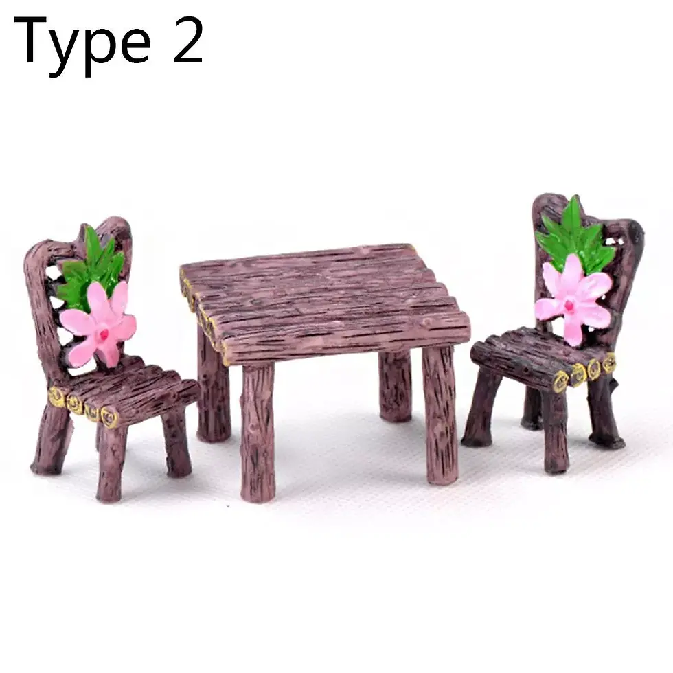 Thumbnail: 3PCS Miniature Table and Chairs Set Landscape Decor Fairy Garden Furniture