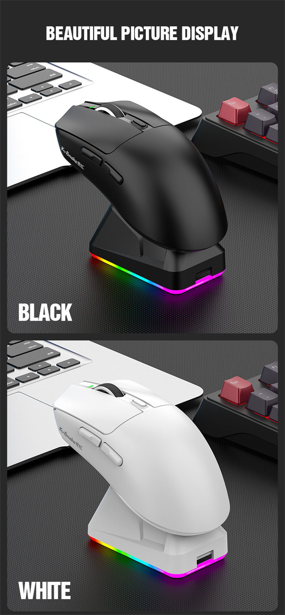 Thumbnail: K-Snake X11 Wireless Mouse,Bluetooth/2.4G/wired Tri-Mode Mouse ,PAW3311 RGB Magn