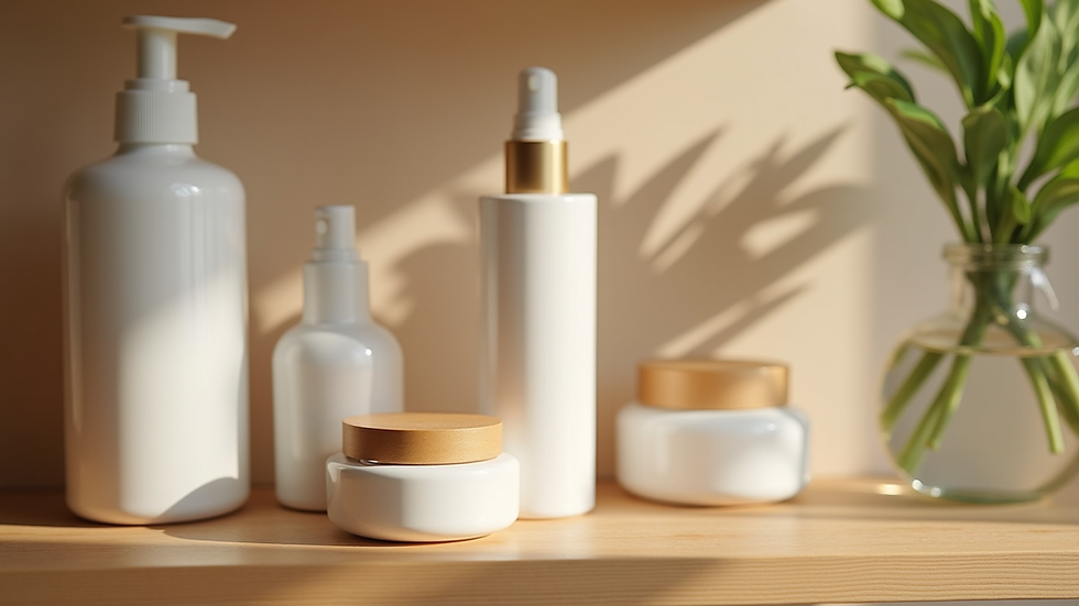 Close-up view of a bottle of affordable skincare products on a wooden shelf