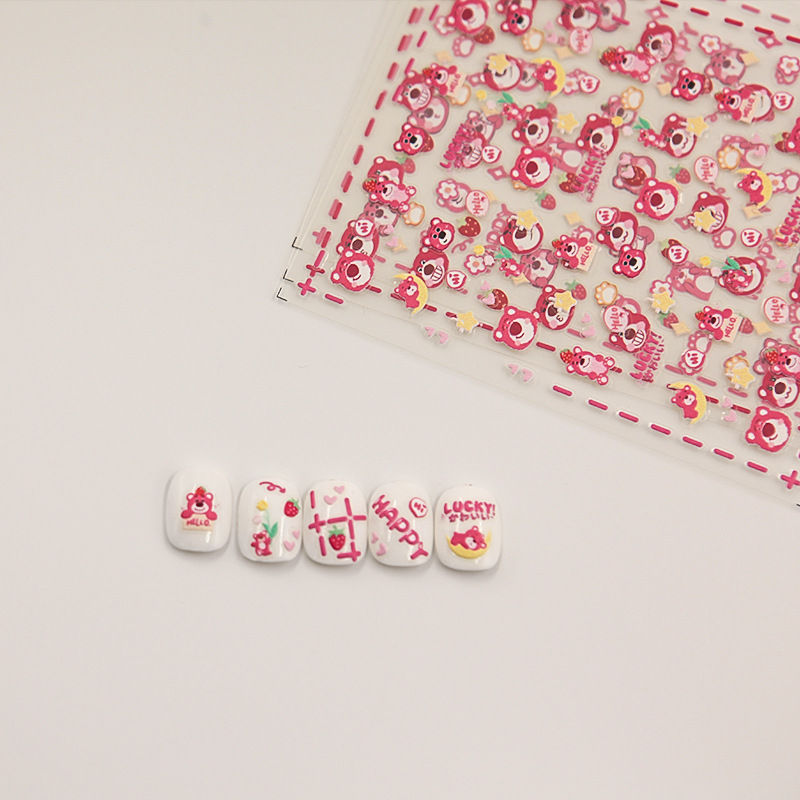 Thumbnail: 5D Strawberry Bear Nail Stickers for Cute Decor