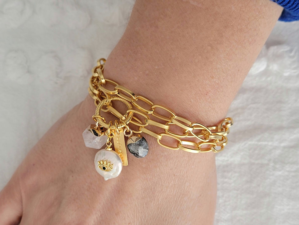 Gold Plated Paperclip Necklace/Bracelet - Pearl/Jade/Jasper Charms