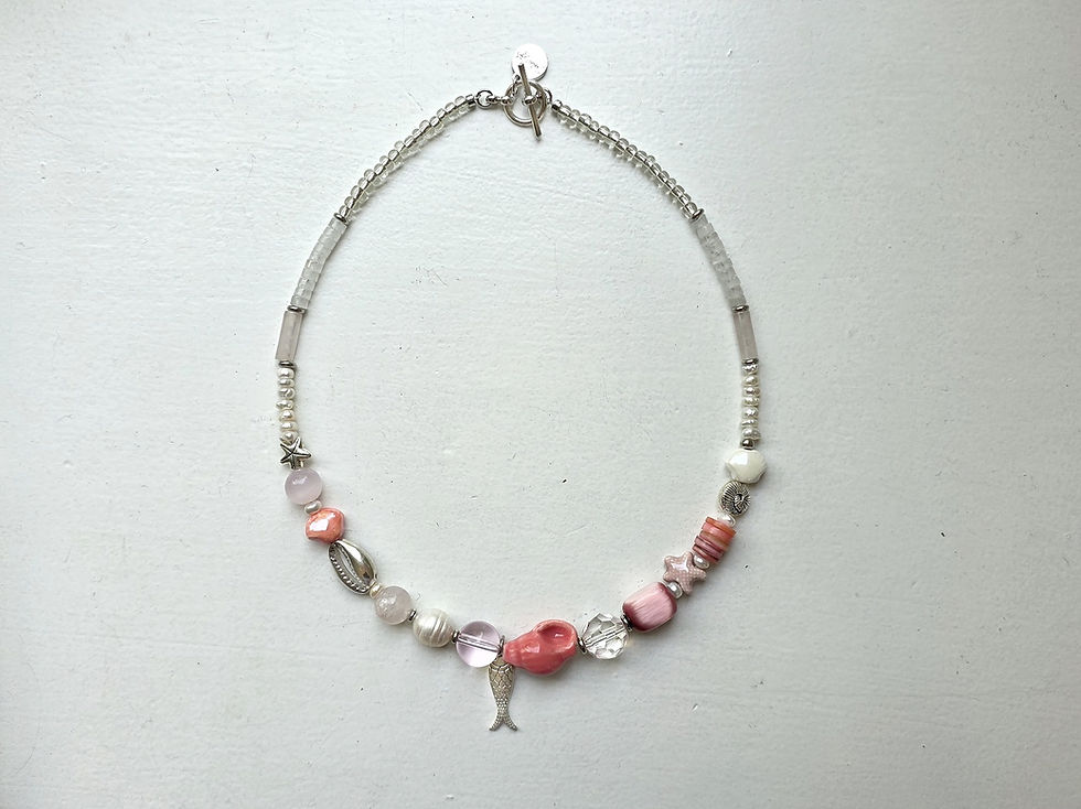 Beach Theme Pearls Stones Glass Beaded Handmade Necklace